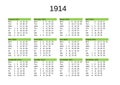 year 1914 calendar in English