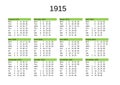 year 1915 calendar in English