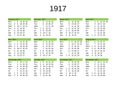 year 1917 calendar in English