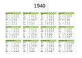 year 1940 calendar in English