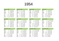 year 1954 calendar in English