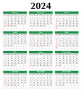 2024 year calendar. English, vertical. Modern vector illustration