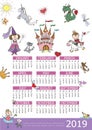 2019 Year Calendar Fairytale Kids Template