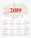 2019 year calendar, greeting word cloud collage Royalty Free Stock Photo