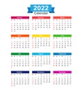 2022 Year calendar isolated on white background vector