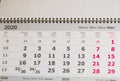 Year 2020, calendar March month, planner, schedule, dates of working days and weekends Royalty Free Stock Photo