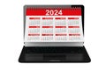 2024 Year Calendar over Laptop Screen. 3d Rendering