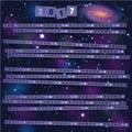 Year Calendar with paper strips on joyful cosmic background. Royalty Free Stock Photo