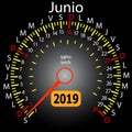 2019 year calendar speedometer car in Spanish June Royalty Free Stock Photo