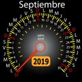 2019 year calendar speedometer car in Spanish September Royalty Free Stock Photo