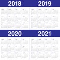 Year 2018 2019 2020 2021 calendar vector Royalty Free Stock Photo