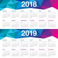 Year 2018 2019 calendar vector Royalty Free Stock Photo