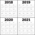 Year 2018 2019 2020 2021 calendar vector Royalty Free Stock Photo