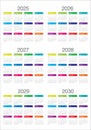 2025 2026 2027 2028 2029 2030 year calendar vector design template Royalty Free Stock Photo