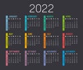 Year 2022 calendar vector template