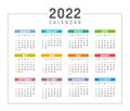 Year 2022 calendar vector template