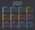 Year 2021 calendar vector template