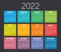 Year 2022 calendar vector template