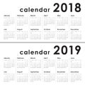 Year 2018 2019 calendar vector Royalty Free Stock Photo