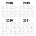 Year 2018 2019 2020 2021 calendar vector Royalty Free Stock Photo