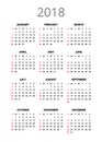 2018 year Calendar. Vertical book orientation vector template of pocket calendar grid. Black and white mock up calendar Royalty Free Stock Photo
