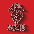 2015 Year.Cartoon outline sheep with long shadow