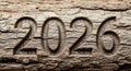 The year 2026 carved into rough tree bark Royalty Free Stock Photo