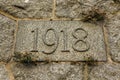 Year 1918 carved in stone. The years of World War I. Royalty Free Stock Photo