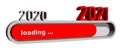 Year change 2021 - year digits over progress bar showing loading of the New Year - graphic elements in red and grey Royalty Free Stock Photo
