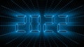 Year change 2022 - glowing blue year digits in digital font - abstract grid background in black