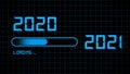 Year change 2021 - progress bar showing loading of the New Year - dotted grid in front of black background - elements in blue