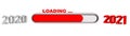 Year change 2021 - progress bar between year digits showing loading of the New Year - graphic elements in red and grey Royalty Free Stock Photo