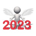 Year change to 2023 - 3D people with angel wings isolated on white background