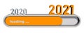 Year change 2021 - year digits over progress bar showing loading of the New Year - graphic elements in orange and grey Royalty Free Stock Photo