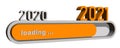 Year change 2021 - year digits over progress bar showing loading of the New Year - graphic elements in orange and grey Royalty Free Stock Photo