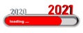 Year change 2021 - year digits over progress bar showing loading of the New Year - graphic elements in red and grey Royalty Free Stock Photo