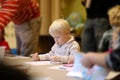 3 year Child Coloring Art Project in Pre-K Sunday School Royalty Free Stock Photo