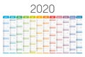 Year 2020 French colorful calendar Royalty Free Stock Photo