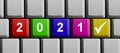 Year 2021 on colorful computer keyboard Royalty Free Stock Photo