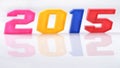 2015 year colorful figures with reflection on white Royalty Free Stock Photo