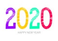 2020 year colorful symbol. Happy new year. Banner, card. Purple, yellow, green and red. Greeting card, poster. Chalk or pencil