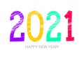 2021 year colorful symbol. Happy new year. Banner, card. Purple, yellow, green and red. Greeting card, poster. Chalk or pencil