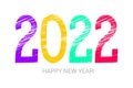 2022 year colorful symbol. Happy new year. Banner, card. Purple, yellow, green and red. Greeting card, poster. Chalk or pencil