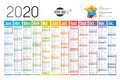 Year 2020 French colorful calendar Royalty Free Stock Photo
