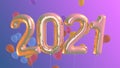 Year 2021 composition with balloons in the form of numbers on a colored background. Royalty Free Stock Photo