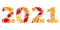 2021 Year Digits Autumn Composition Icon with Fall Leaves