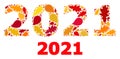 2021 Year Digits Autumn Mosaic Icon with Fall Leaves