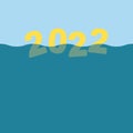 2022 year digits submerged half in water, Rising sea level, climate change and global warming concept, Vector illustration Royalty Free Stock Photo