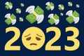 year 2023 with disappointed emoji face and money with wings,business concept