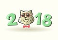 Year of dog 2018. Chinese new year 2018. Portrait of a serious confident dog with glasses and a bow tie.
